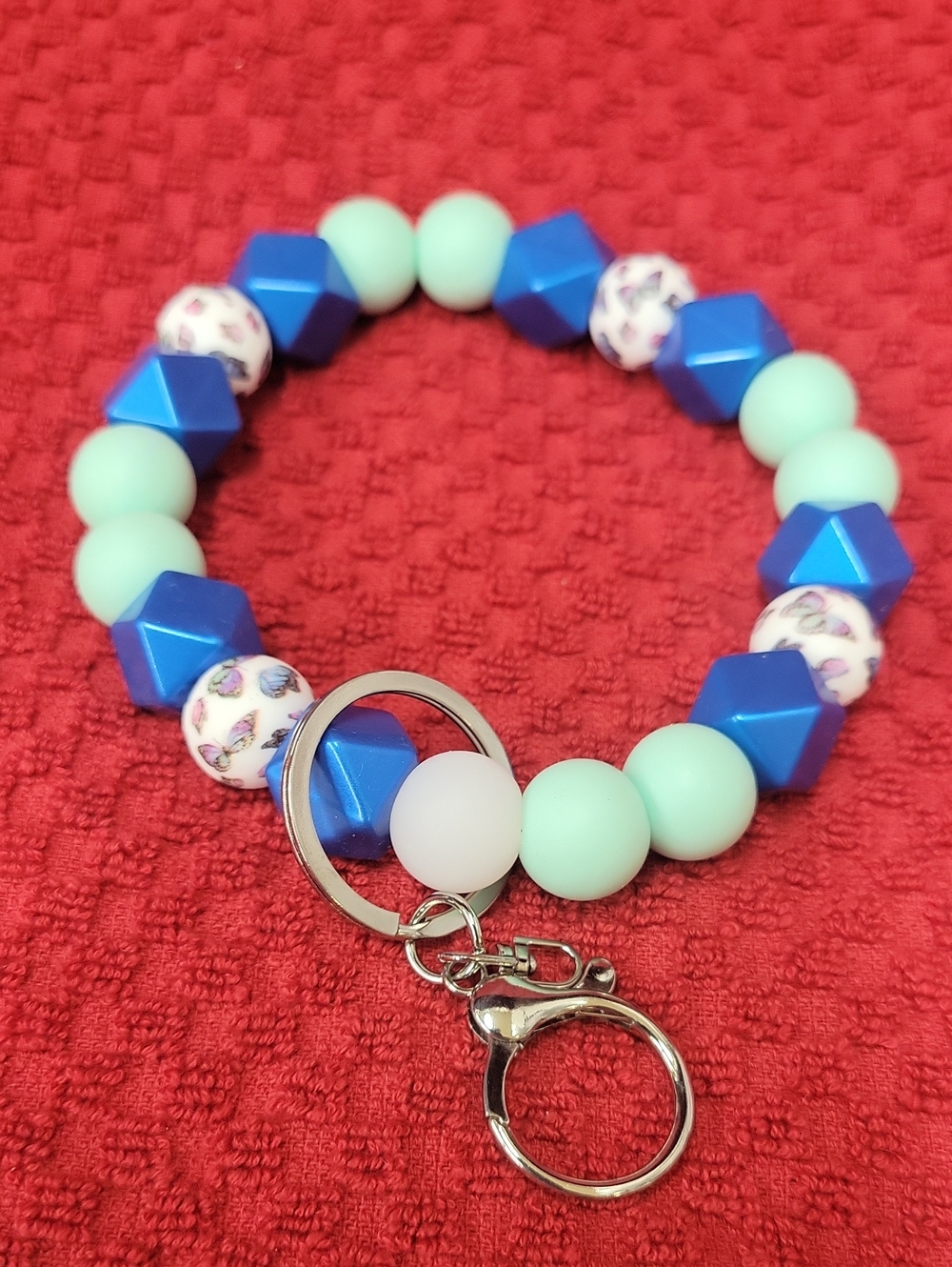 Stretch Beaded Bracelet Keychain - Mint & Blue